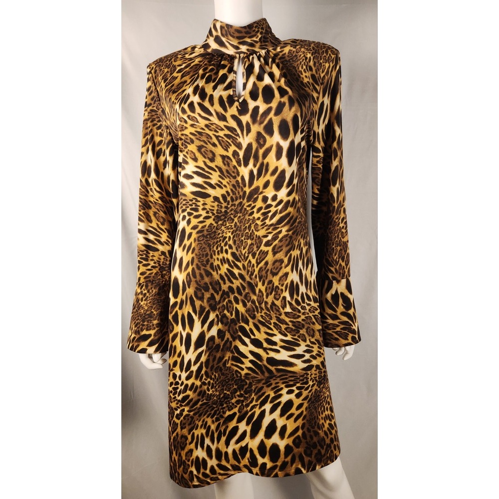 I.N.C. Leopard Print Shift Dress Mock Neck Bell Sleeves L